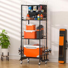 3-Shelf Fishing Pole Holders for Garage, Fishing Rod Holder Up to 12 Rods，Rolling Fishing Storage Cart for Tackle Box & Accessories, Fishing Gifts for Men in Saudi Arabia