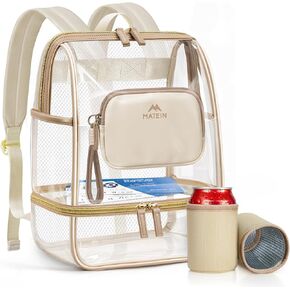 MATEIN CLASSIC TPU Clear Backpack Stadium Approved, Dual-Layer Clear Stadium Bag 12×6×12 with RFID Wristlet Pouch, Thick Transparent Backpack with Insulated Can Sleeves for Game Day Sports Festival in Kuwait
