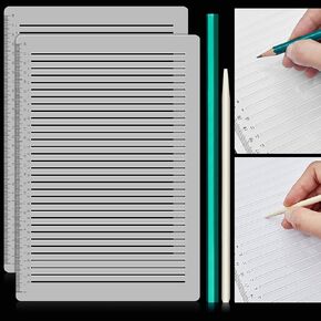2 Packs Plastic Straight Line Stencil Template for Journaling Spacing Line Lettering Guide 11 Inch Scale Writing Ruler Envelope Addressing Template with Bamboo Stick and 2B Pencil for Paper Card Aids in Kuwait