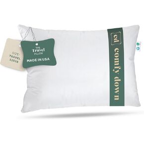 ComfyDown Goose Down Travel Pillow - Filled with 800 Fill Power European Goose Down, Egyptian 300 Thread Count 100% Cotton Cover for Plane car & Home - Made in USA (13" x 18") in Saudi Arabia
