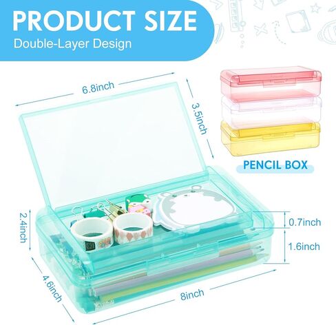 12 Pcs Clear Double Layer Large Capacity Pencil Box, Plastic Hard Pencil Case with Snap Lid, Crayon Storage Stackable Box for School Classroom Home Office Supplies(Transparent) in Saudi Arabia