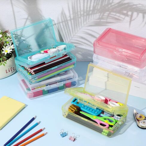 12 Pcs Clear Double Layer Large Capacity Pencil Box, Plastic Hard Pencil Case with Snap Lid, Crayon Storage Stackable Box for School Classroom Home Office Supplies(Transparent) in Saudi Arabia