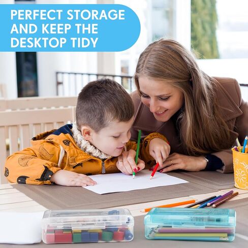 12 Pcs Clear Double Layer Large Capacity Pencil Box, Plastic Hard Pencil Case with Snap Lid, Crayon Storage Stackable Box for School Classroom Home Office Supplies(Transparent) in Saudi Arabia