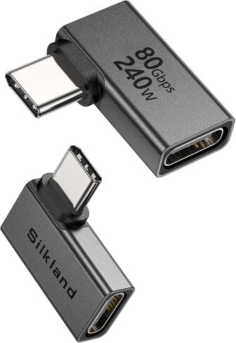 سيلكلاند 80 جيجابت في الثانية USB C 90 درجة محول الزاوية اليمنى 2 حزمة، [16K/مزدوج 8K، 240 واط] موسع ذكر إلى أنثى متوافق مع Thunderbolt 5/4 لسطح البخار، ROG Ally، MacBook، Switch2، iPhone 17/16، Quest 3 in Saudi Arabia