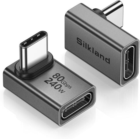Silkland 80Gbps USB C 90 Degree Right Angle Adapter 2 Pack, [16K/Dual 8K, 240W] Male to Female Extender Compatible Thunderbolt 5/4 for Steam Deck, ROG Ally, MacBook, Switch2, iPhone 17/16, Quest 3 in Saudi Arabia