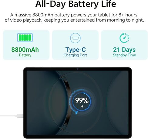 تابلت 11 بوصة، تابلت Android 16 مع معالج ثماني النواة، ذاكرة وصول عشوائي 20 جيجابايت، ذاكرة تخزين داخلية 128 جيجابايت، 1 تيرابايت قابلة للتوسيع، شاشة لمس IPS 1280 × 800، نظام تحديد المواقع العالمي (GPS)، بطارية 8H، واي فاي 6، BT 5.2، كاميرا مزدوجة 8 ميجاب in Saudi Arabia