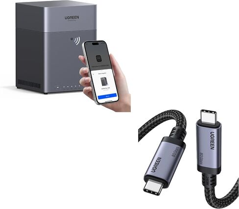 حزمة كابل UGREEN NASync DH4300 Plus 4-Bay NAS + 240W USB4، وحدة تخزين سحابية شخصية للمنزل والعمل، تدعم 128 تيرابايت، الوصول عن بعد، ألبوم AI، 2.5 جيجا بايت، 4K HDMI، ونقل بيانات 80 جيجابت في الثانية لجهاز MacBook in Saudi Arabia