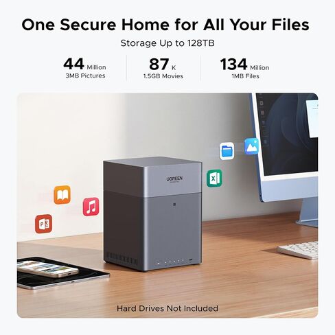 حزمة كابل UGREEN NASync DH4300 Plus 4-Bay NAS + 240W USB4، وحدة تخزين سحابية شخصية للمنزل والعمل، تدعم 128 تيرابايت، الوصول عن بعد، ألبوم AI، 2.5 جيجا بايت، 4K HDMI، ونقل بيانات 80 جيجابت في الثانية لجهاز MacBook in Saudi Arabia