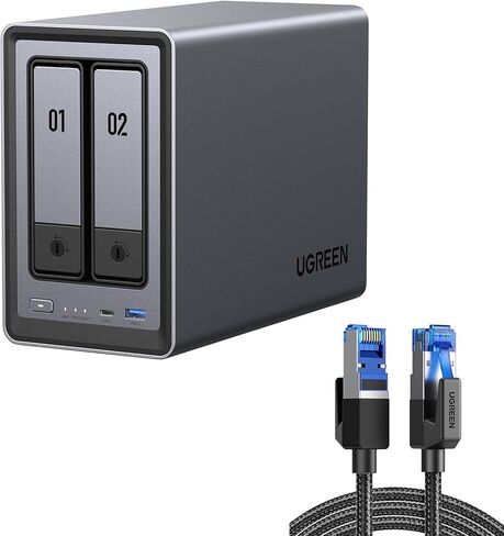 UGREEN NASync DXP2800 2-Bay Desktop NAS، وحدة تخزين متصلة بالشبكة (بدون قرص) حزمة Cat 8 Ethernet Cable 3FT، كابلات شبكة LAN مضفرة عالية السرعة 40 جيجابت في الثانية 2000 ميجا هرتز Cat8 RJ45 LAN in Saudi Arabia