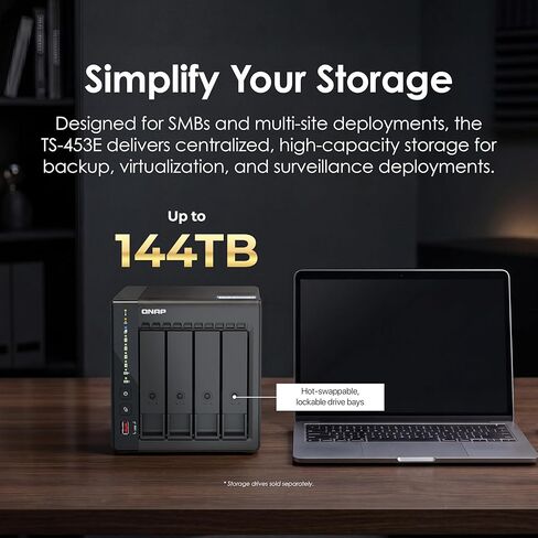 QNAP TS-453E-8G-US كمبيوتر مكتبي عالي الأداء مزود بـ 4 Bay مع معالج Intel Celeron رباعي النواة وذاكرة الوصول العشوائي DDR4 سعة 8 جيجابايت واتصال مزدوج بالشبكة 2.5 جيجابت (2.5 جيجا/1 جيجا/100 ميجا) (بدون قرص) in Saudi Arabia