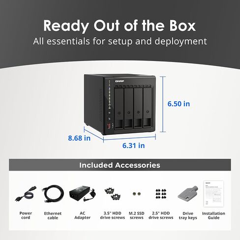 QNAP TS-453E-8G-US كمبيوتر مكتبي عالي الأداء مزود بـ 4 Bay مع معالج Intel Celeron رباعي النواة وذاكرة الوصول العشوائي DDR4 سعة 8 جيجابايت واتصال مزدوج بالشبكة 2.5 جيجابت (2.5 جيجا/1 جيجا/100 ميجا) (بدون قرص) in Saudi Arabia