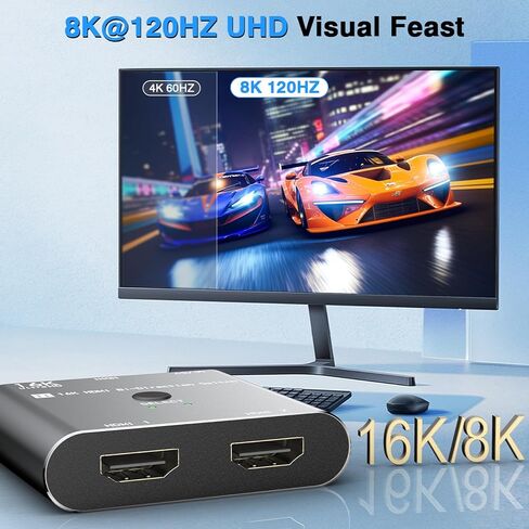 HDMI Switch Splitter 8K/16K, 2 in 1 Out HDMI Selector 4K@120HZ/240Hz 16K@30Hz/8K@60Hz Support DTS VRR HDR10+ Dolby, 48Gbps for Switch, PS5/4, Xbox, Roku, Firestick, TV etc. in Saudi Arabia