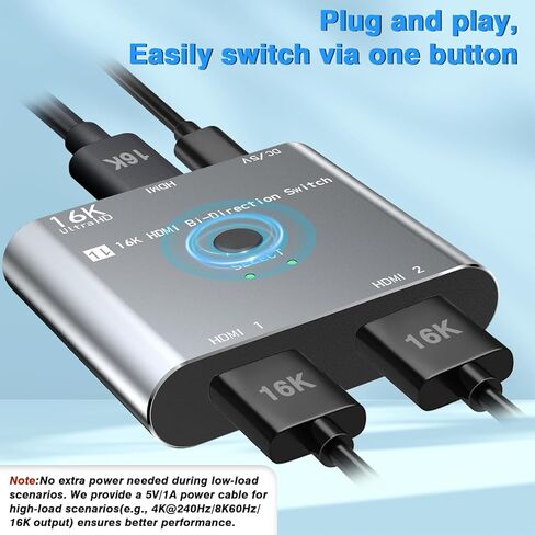 HDMI Switch Splitter 8K/16K, 2 in 1 Out HDMI Selector 4K@120HZ/240Hz 16K@30Hz/8K@60Hz Support DTS VRR HDR10+ Dolby, 48Gbps for Switch, PS5/4, Xbox, Roku, Firestick, TV etc. in Saudi Arabia