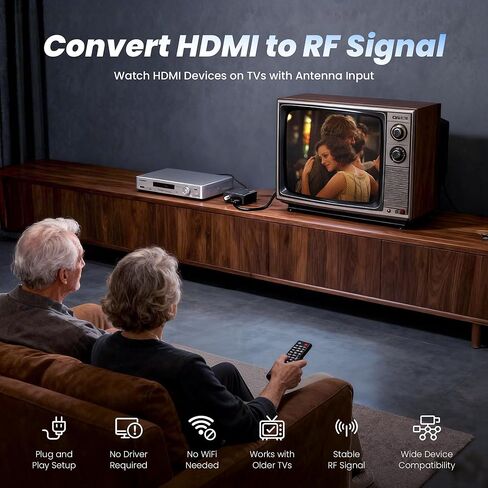 [ترقية] محول kurtmark HDMI إلى RF مع كابل HDMI 1.2 متر ومحول طاقة، محول Coax RF للتوصيل والتشغيل للتلفزيون، محول 1080P PLL للتحكم في مخرج NTSC CH3/CH4 RF لأجهزة تلفزيون الهوائي وأجهزة الألعاب in Kuwait