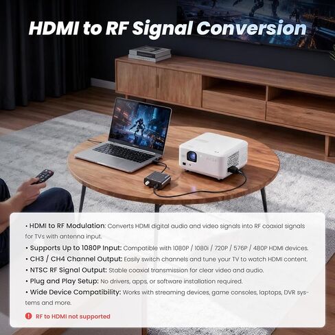 [ترقية] محول kurtmark HDMI إلى RF مع كابل HDMI 1.2 متر ومحول طاقة، محول Coax RF للتوصيل والتشغيل للتلفزيون، محول 1080P PLL للتحكم في مخرج NTSC CH3/CH4 RF لأجهزة تلفزيون الهوائي وأجهزة الألعاب in Kuwait