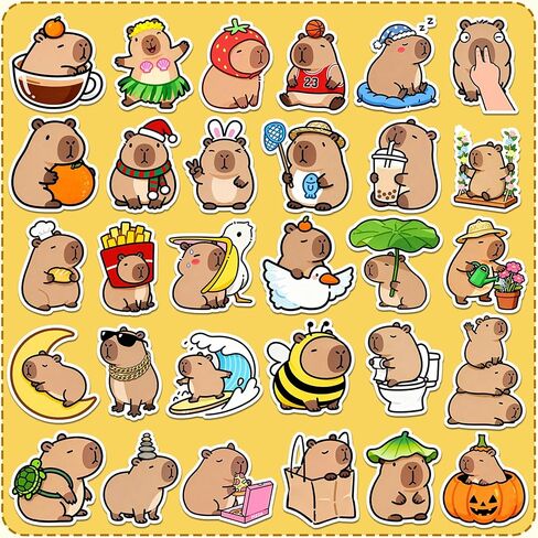 60 قطعة من ملصقات Capybara ملصقات فينيل لطيفة لخوذة أمتعة الكمبيوتر المحمول وزجاجة المياه، شارات حيوانات Kawaii مقاومة للماء، هدايا حفلات Capybara (لامع) in Saudi Arabia