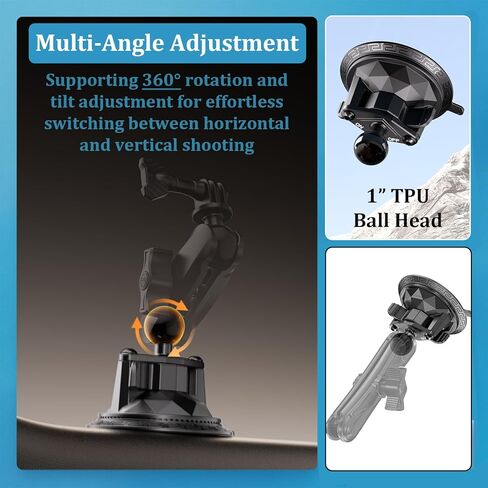 LOKTENWO Twist-Lock Suction Cup Mount Compatible with RAM Mounts B Size Double Socket Arm & 1 Inch Ball Camera Phone Holders, Suction Cup Base Suitable for Vehicle Windshields, Metal, Ceramics in Saudi Arabia