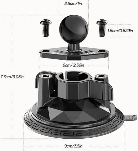 LOKTENWO Twist-Lock Suction Cup Mount Compatible with RAM Mounts B Size Double Socket Arm & 1 Inch Ball Camera Phone Holders, Suction Cup Base Suitable for Vehicle Windshields, Metal, Ceramics in Saudi Arabia