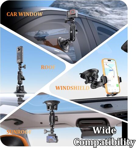 LOKTENWO Twist-Lock Suction Cup Mount Compatible with RAM Mounts B Size Double Socket Arm & 1 Inch Ball Camera Phone Holders, Suction Cup Base Suitable for Vehicle Windshields, Metal, Ceramics in Saudi Arabia