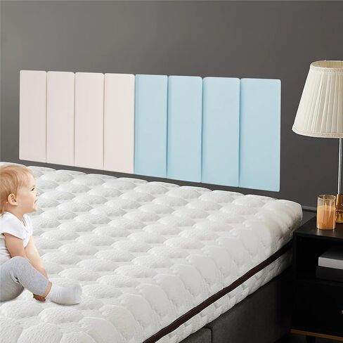 8PCS Self-Adhesive Soft Wall Panels Set Anti-Collision Padding 4 White Blue Easy Peel Stick Protection for Wall Peel in Saudi Arabia