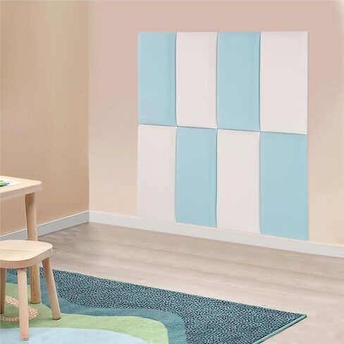 8PCS Self-Adhesive Soft Wall Panels Set Anti-Collision Padding 4 White Blue Easy Peel Stick Protection for Wall Peel in Saudi Arabia