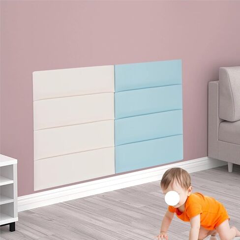 8PCS Self-Adhesive Soft Wall Panels Set Anti-Collision Padding 4 White Blue Easy Peel Stick Protection for Wall Peel in Saudi Arabia