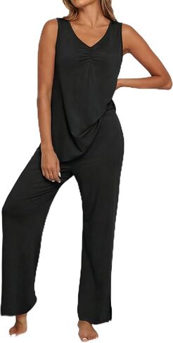 PrinStory Womens Pajama Sets Soft Knit Pjs 2 Piece Sleeveless Pajama Set Summer Lightweight Pj with Pockets in Saudi Arabia
