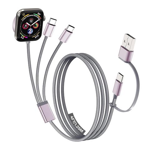 Travel Essentials for Apple Watch Charger, Multi Charging Cable for iPhone Charger, 3 in 2 USB C Cable Cord Compatible with iPhone 17-15 Series/Watch Ultra/10-1/Galaxy S25-20, iPad (Grey, 4FT) in Saudi Arabia