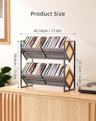 CD Storage 2-Tier Metal Rack, Holder with Adjustable Divider Organizer, Display Shelf, Store up to 80 CDs, Modern for Music Collection Enthusiasts Home in Saudi Arabia