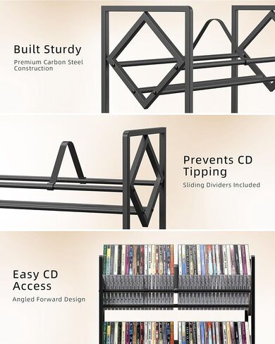 CD Storage 2-Tier Metal Rack, Holder with Adjustable Divider Organizer, Display Shelf, Store up to 80 CDs, Modern for Music Collection Enthusiasts Home in Saudi Arabia