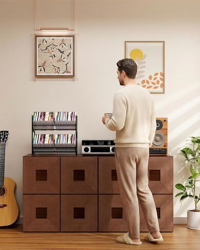 CD Storage 2-Tier Metal Rack, Holder with Adjustable Divider Organizer, Display Shelf, Store up to 80 CDs, Modern for Music Collection Enthusiasts Home in Saudi Arabia