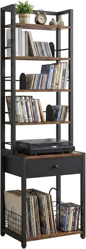 CD Storage Rack, 6-Tier DVD Organizer Shelf with Drawer & Adjustable Book Stoppers, Vinyl Record Holder &Multi-Purpose Media Organizer, Ideal for Living Room/Home Office,15.7x11.8x64.3Inch in Saudi Arabia