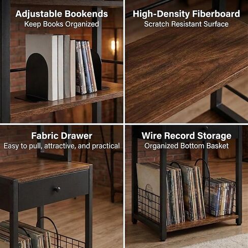 CD Storage Rack, 6-Tier DVD Organizer Shelf with Drawer & Adjustable Book Stoppers, Vinyl Record Holder &Multi-Purpose Media Organizer, Ideal for Living Room/Home Office,15.7x11.8x64.3Inch in Saudi Arabia