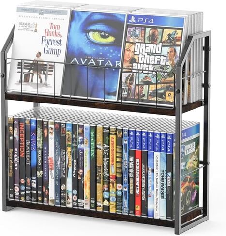 2-Tier DVD Storage Rack, DVD Shelf for Non-slip Feets, DVD Holder Display with 10lb per Tier, Stores Up to 56 DVDs, Display Organizer Tower for Music Enthusiasts and Collection in Saudi Arabia