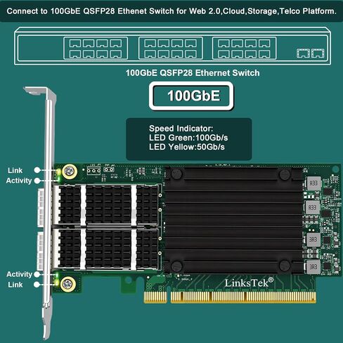محول إيثرنت RDMA ذكي مزدوج 100 جيجابت/ثانية QSFP28 للويب 2.0، خوادم السحابة والتخزين، وحدة تحكم إيثرنت Mellanox ConnectX-5 EX MT28808A0، 2X 100 جيجابت PCIE Gen 4.0 x16 بطاقة NIC (CX516A) in Kuwait