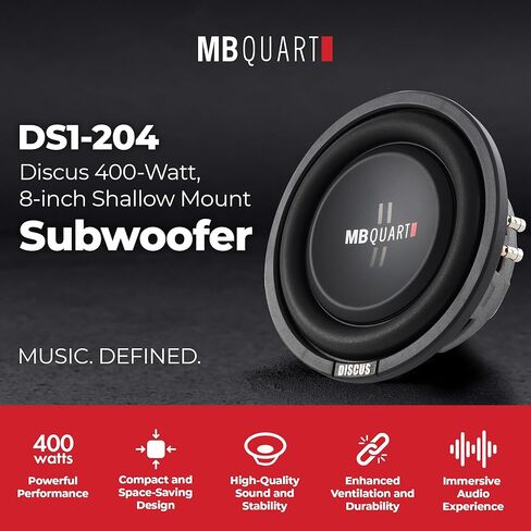 MB Quart 8 Inch 400 Watt MAX 200 Watt RMS 4 Ohm Dual Voice Coil, Shallow Slim Subwoofer for Car Audio Sound System, Single Speaker - DS1-204 in Saudi Arabia