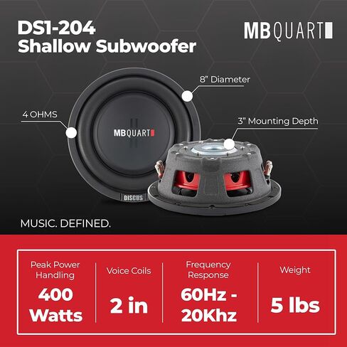 MB Quart 8 Inch 400 Watt MAX 200 Watt RMS 4 Ohm Dual Voice Coil, Shallow Slim Subwoofer for Car Audio Sound System, Single Speaker - DS1-204 in Saudi Arabia