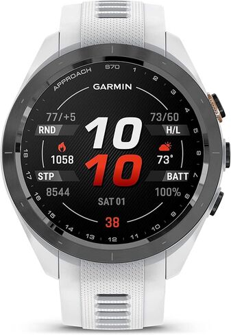 ساعة جولف Garmin Approach S70، مقاس 42 ملم، مزودة بنظام تحديد المواقع العالمي (GPS)، باللون الأبيض مع حامل شحن، ومحولات السيارة والجدار وأدوات التنظيف in Saudi Arabia