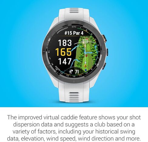 ساعة جولف Garmin Approach S70، مقاس 42 ملم، مزودة بنظام تحديد المواقع العالمي (GPS)، باللون الأبيض مع حامل شحن، ومحولات السيارة والجدار وأدوات التنظيف in Saudi Arabia