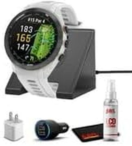 ساعة جولف Garmin Approach S70، مقاس 42 ملم، مزودة بنظام تحديد المواقع العالمي (GPS)، باللون الأبيض مع حامل شحن، ومحولات السيارة والجدار وأدوات التنظيف in Saudi Arabia