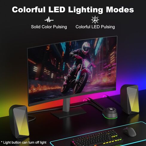 سماعات كمبيوتر بلوتوث SOULION C30، تعمل بمنفذ USB ومكبرات صوت AUX مقاس 3.5 مم مع جراب سهل التحكم، ومكبرات صوت للألعاب مع أضواء لهب نابضة وLED لشاشة Laotop Desktop، أسود in Kuwait