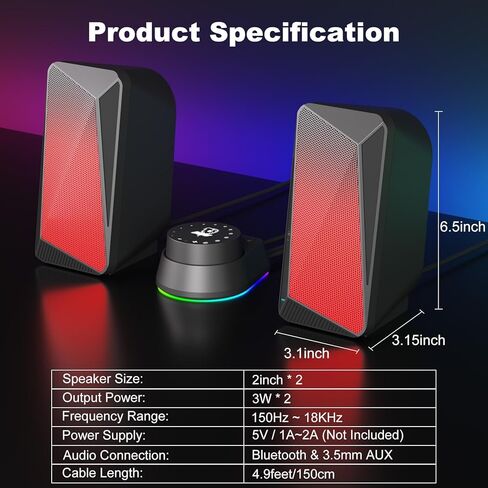 سماعات كمبيوتر بلوتوث SOULION C30، تعمل بمنفذ USB ومكبرات صوت AUX مقاس 3.5 مم مع جراب سهل التحكم، ومكبرات صوت للألعاب مع أضواء لهب نابضة وLED لشاشة Laotop Desktop، أسود in Kuwait