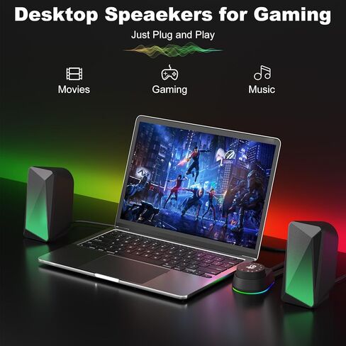 سماعات كمبيوتر بلوتوث SOULION C30، تعمل بمنفذ USB ومكبرات صوت AUX مقاس 3.5 مم مع جراب سهل التحكم، ومكبرات صوت للألعاب مع أضواء لهب نابضة وLED لشاشة Laotop Desktop، أسود in Kuwait