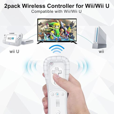 ADHJIE Wii Remote Controller, 2 Packs Wireless Controller Compatible with Wii/Wii U with Wrist Strap & Silicone Case, White in Saudi Arabia