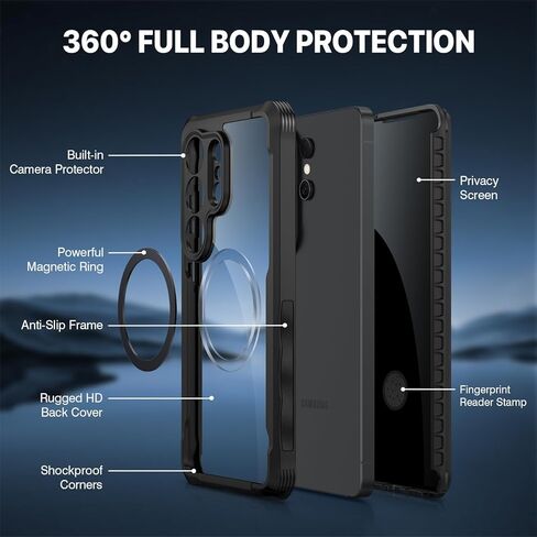 حافظة CENHUFO للخصوصية لهاتف Samsung Galaxy S26 Ultra، حافظة هاتف كاملة الجسم مع واقي شاشة للخصوصية من الزجاج المقوى 9H مدمج وواقي للكاميرا، غطاء مغناطيسي واقٍ مقاوم للصدمات - أسود in Kuwait