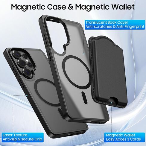 حافظة مغناطيسية لهاتف سامسونج جالاكسي S26 الترا مع محفظة وحامل بطاقات [متوافقة مع MagSafe] غطاء فتحة بطاقة هاتف نحيف قابل للفصل RFID، أسود in Saudi Arabia