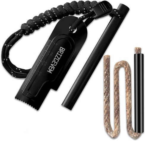Waterproof Ferro Rod Fire Starter 6x1/2 in & 4x3/8 in, 15,000+ Strikes Flint Fire Steel with Paracord Multi-Tool Striker & Extra Waxed Tinder Cord for Camping, Hiking, Survival & Emergency in Saudi Arabia
