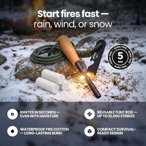 مجموعة Wallaby Fire Starter - 33 قابسًا مقاومًا للماء في علبة معدنية + أدوات متعددة لقضيب الصوان، دليل بقاء الجيب، حقيبة تخزين مايلر محكمة الغلق - التخييم، الطوارئ، الشواية، حفرة النار in Kuwait