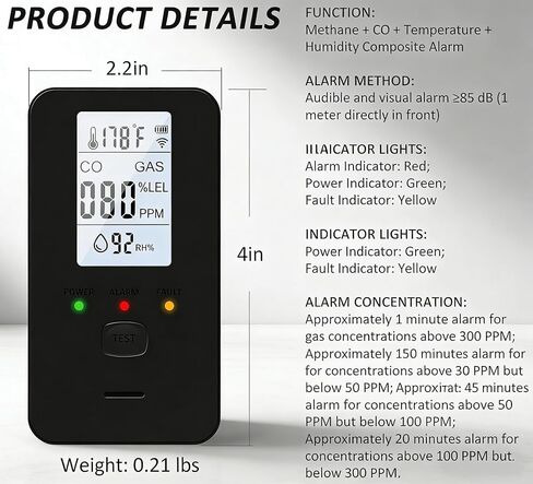 Steadfast to Haven 4-in-1 Detector with HD Screen, Home, Apartment, Hotel, Camping RV (Black) in Saudi Arabia