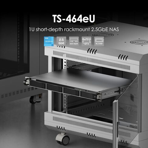 QNAP TS-464eU-8G-US 4 Bay High-Speed ​​1U Short Depth Rackmount NAS مع Dual-2.5GbE، وحدة المعالجة المركزية Intel Celeron، ذاكرة DDR4 سعة 8 جيجابايت واتصال شبكة 2.5GbE (2.5G/1G/100M) (بدون قرص) in Saudi Arabia